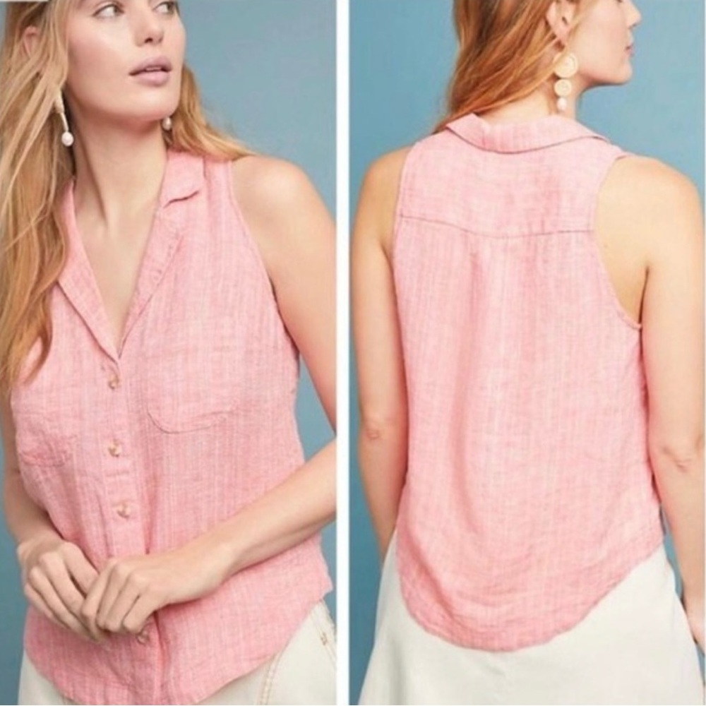 Maeve by Anthropologie Sleeveless Felicity Button Up Linen Blend Top Size 8